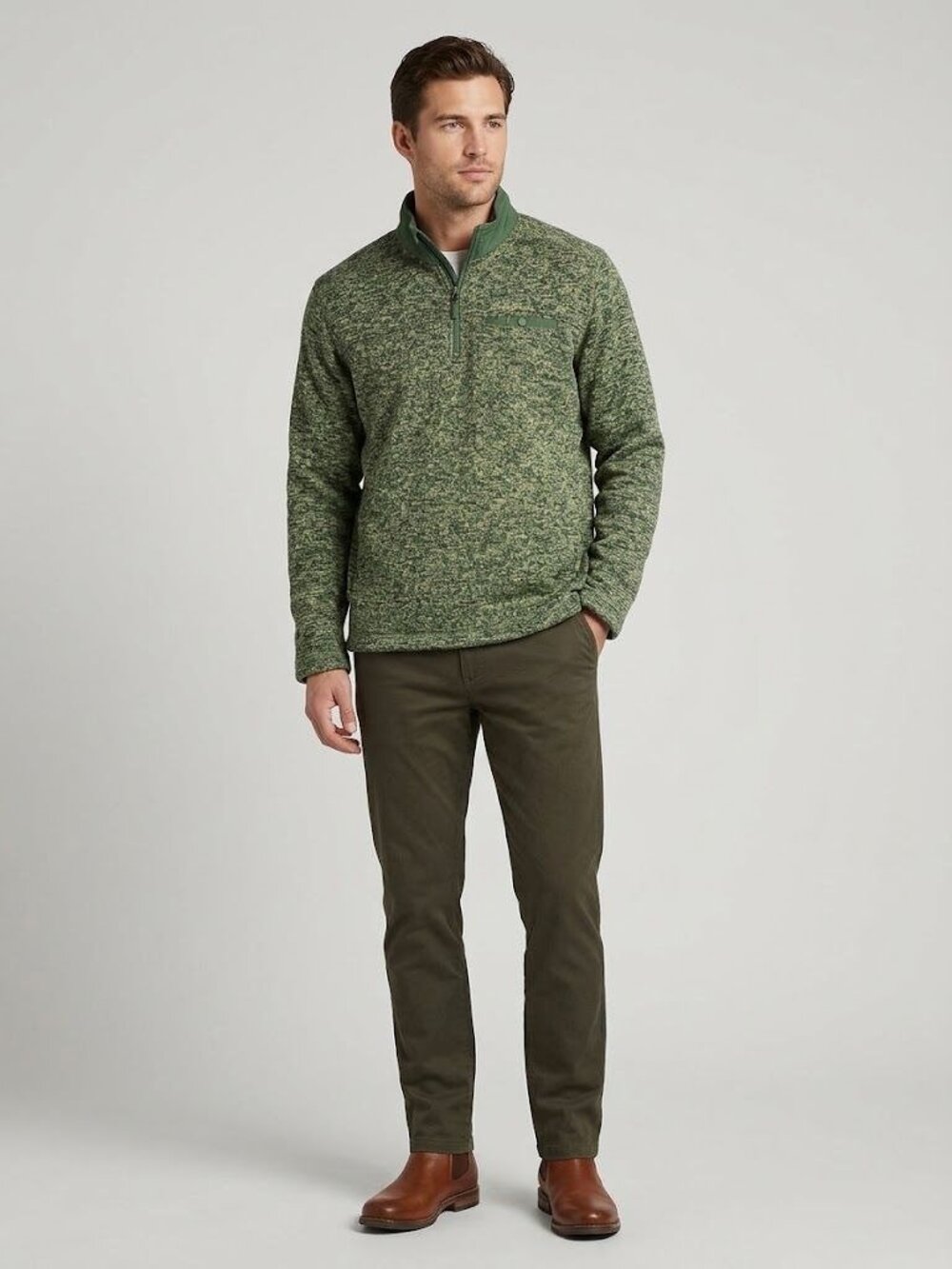 Eddie Bauer Mens L Green Heather 1/4 Zip Fleece Pullover Sweater Outdoor